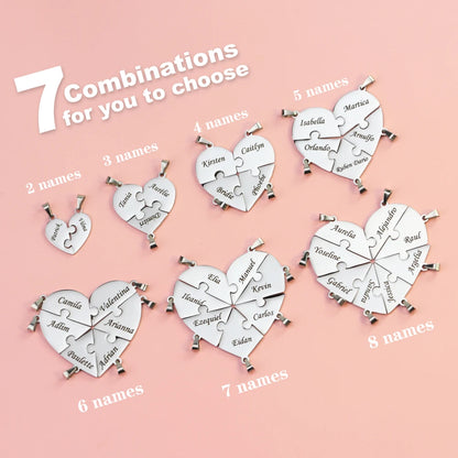 MaiLun Custom Names Puzzled Heart Pendant Necklace Engraved Names Puzzled Hearts Pendant- send names via chat